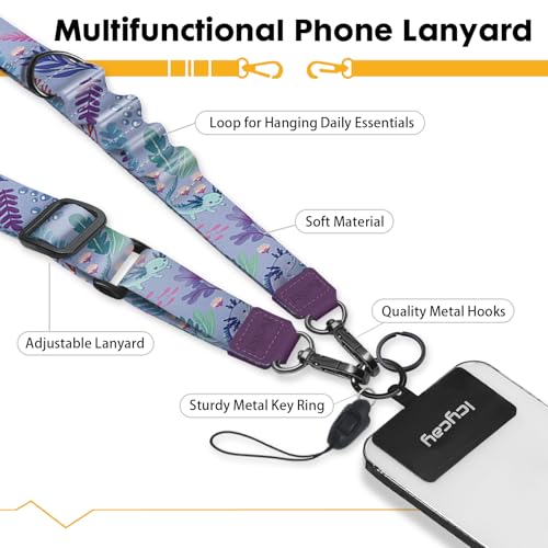 Image of Icycay Phone Lanyard Crossbody Strap Neck Adjustable Teacher Women Axolotls | for Cell Phone Case Keys ID Badges, Anti Theft, Multifuctional, Cute Phone Holder, Travel Hiking Essential Accessories, Gifts