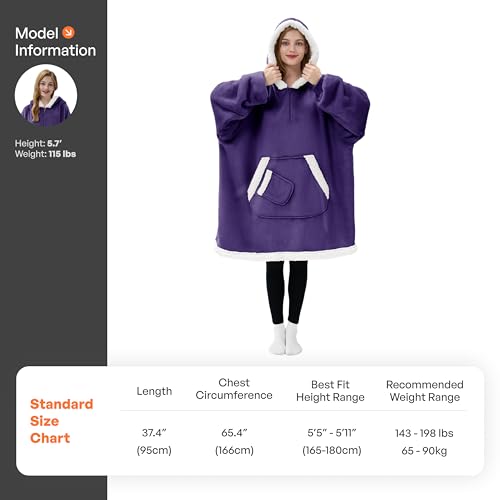 Image of Giggling Getup Wearable Blanket Hoodie for Women Men Gifts for Women Mom Wife Sherpa Fleece Hooded Blanket Sweatshirt Warm Cozy Sherpa Wearable Throw with Pocket & Sleeves for Adult Standard Purple