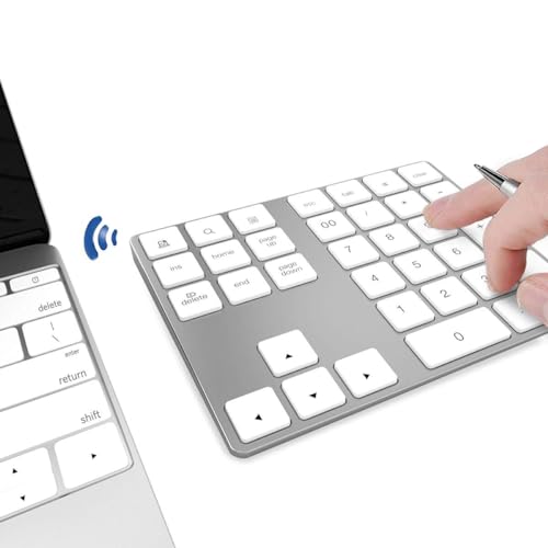 Bluetooth Number Pad, Wireless Numeric Keypad, USB-C Rechargeable External 34-Keys Numpad, Financial Data Entry Keyboard for iMac, MacBook Air/Pro, PC Desktop, Laptop Notebook(Silver)