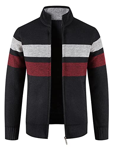Pinkpum Strickjacke Herren Fleecejacke Sweatjacke Mit Reißverschluss Trachtenjacke, Gestrickt Cardigan Herren Wintermantel Navy Blau 2XL Cover