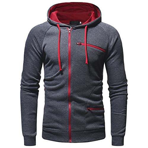 DGHM-JLMY Men's Diagonal Zipper Jacquard Fleece Hoodie Cardigan Jackets Fuzzy Hooded Comfortable Winter Slim Soft Hoodie