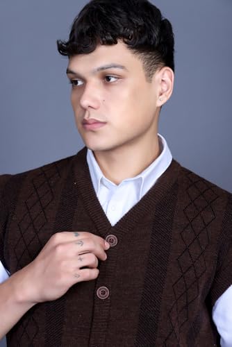Image of V Neck Cardigans for Men - Woolen Sleeveless Sweater for Man Winter Wear