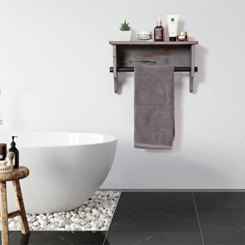 Exoliry Wall Mounted Bathroom Towel Rack Torched Wood Rustic Brown Hanging Floating Shelf Industrial Black Metal Pipe Bar Restroom Organizer Robe Shampoo Body Wash Holder Clothing Kitchen Storage Home #TOP4