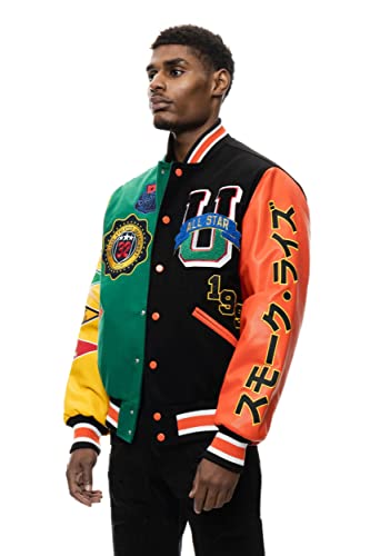 Smoke Rise Unisex All Star Varsity Jacket Hipster Urban Nyc Utility Outerwear, Fur Jacket And Wool Melton Jacket Green Large #TOP3