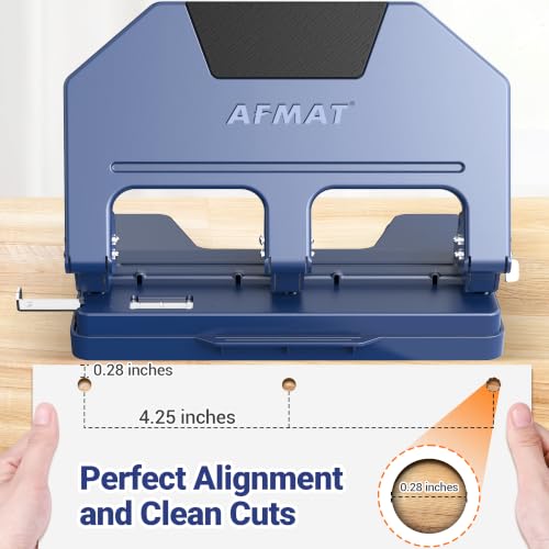 Image of AFMAT 3 Hole Punch Heavy Duty, 9 /32 inch Hole Diameter, 50-Sheet 3 Hole Puncher for Binder, 50% Reduced Effort, Metal Three Hole Punch w / 10,000+ Uses, Bulit-in S.S. Paper Guide, Large Chip Tray, HPX5