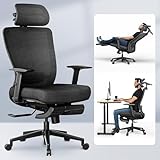 FLEXISPOT Ergonomic Office Chair with Footrest, Mesh Back Computer Chair, Home Office Desk Chairs, with Adjustable Lumbar Support/4D Headrest/Reliable Base, Elastic Foam Seat, Black, OC3 Cloud-F