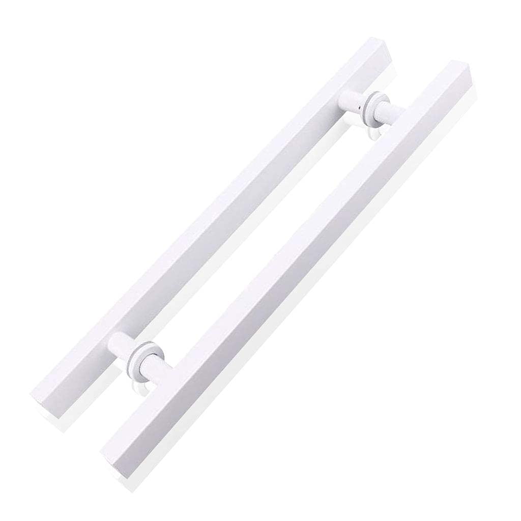 Gthtuhfd White Rectangle H-Shape Back To Back Stainless Steel Push Pull Door Handle For Solid Wood Timber Glass And Steel Doors Office Door,-23.6×15.7In