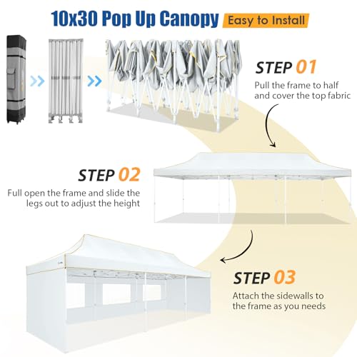 Image of Hoteel 10x30 Heavy Duty Pop Up Canopy Tent with 5 Sidewalls,White