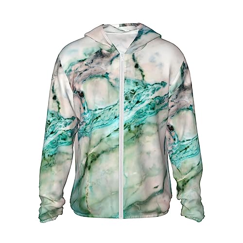 TOMPPY Jaqueta com capuz com estampa de textura de mármore, leve, de manga comprida, para caminhadas