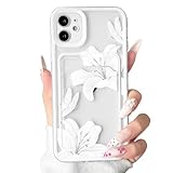 NITITOP Compatible with iPhone 11 Case with Card Holder Clear Cute Lily Floral Flowers Butterfly for Women Girls Soft TPU Color Frame Shockproof Wallet Protective Cover - White