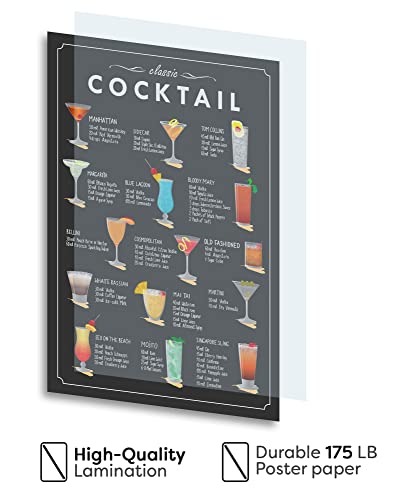 16X24 Inch - Classic Cocktail Poster; Cocktail Mixology Recipe Wall Art; Guide Menu Cocktail Print For Alcohol Bar; Kitchen Home; Drink Alcoholic; Pub Restaurant; Bar Accessories Decor (Unframed) #TOP2