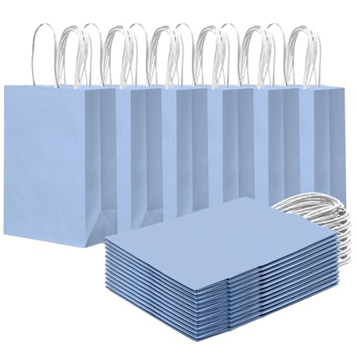 Gcardist 24 bolsas de regalo pequeñas con asas a granel de 8,3 x 6 x 3 pulgadas bolsas de regalo azul claro bolsas para usos múltiples (15 x 8 x 21 cm, tamaño pequeño)