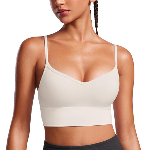 CRZ YOGA Womens Butterluxe Sweetheart Longline Sports Bra - V Neck Adjustable Thin Strap Yoga Camisole Padded Crop Top