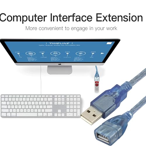 Image of NISHTECH 35cm Premium USB Extender Cable Male to Female USB A Male to USB A Female 2.0 Data Transfer and Charging Adapter for TV, PC, Laptop, PlayStation, Xbox, Flash Drive,etc (Transparent Blue)