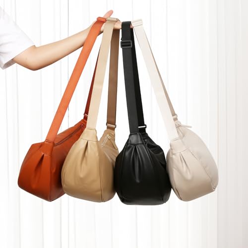 Image of Women Half Round Crescent Bag for Women PU Leather Puffer Shoulder Bag Large Dumpling Bag Hobo Sling Bag, Black