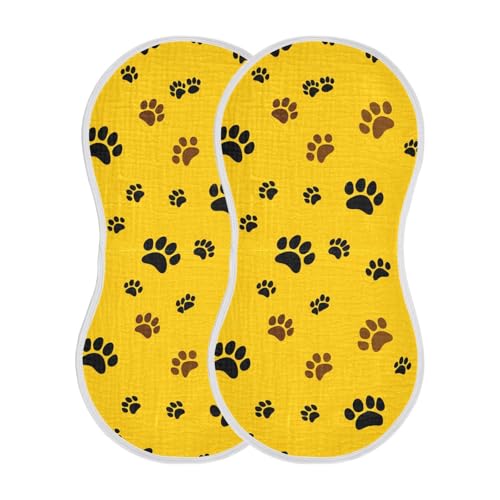 4 Pack Baby Burp Cloths, Soft Absorbent Burping Cloths for Babies, Cotton Milk Spit Up Rags, Large Size for Newborns, Baby Boys and Girls (Yellow Paw Prints)3
