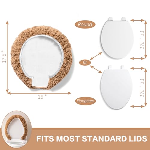 Image of Microfiber Toilet Lid Cover, 17.5 inchx15 inch Fits Round Oblong and Elongated | Toilet Seat Covers for Bathroom, Machine Washable, Decorative Fuzzy fur Look Round Toilet Seat Cover Extra Soft Absorbent