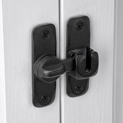 Image of INIRET Matte Black 90 /180 Degree Barn Door Latches, Zinc Alloy Right Angle Gate Lock, Flip Door Latch Hardware, Security Sliding Door Lock for Cabinets, Bathroom, Barn Door