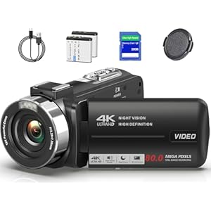 4K Video Camera Camcorder Ultra HD 80MP Vlogging Camera for YouTube 18X Digital Zoom 3.0″ IPS 270° Screen IR Night Vision Camcorder Recorder with 32GB SD Card, Lens Cap and 2 Batteries