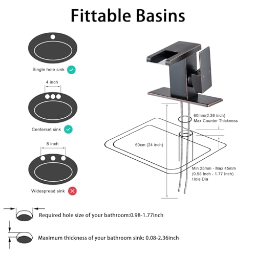 Image of AVSIILE LED Bathroom Sink Faucet, Oil Rubbed Bronze, Waterfall, Side Handle