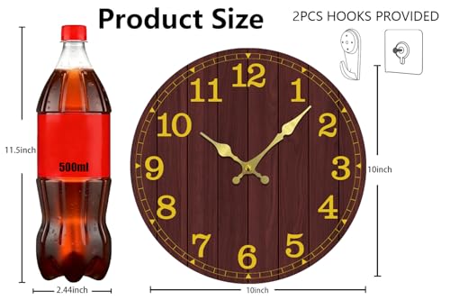 Image of Wall Clock, Modern Wall Clocks Battery Operated, Silent Non Ticking Clock Decorative for Living Room, Office, Home, School 10 Inch (Brown, Gold)