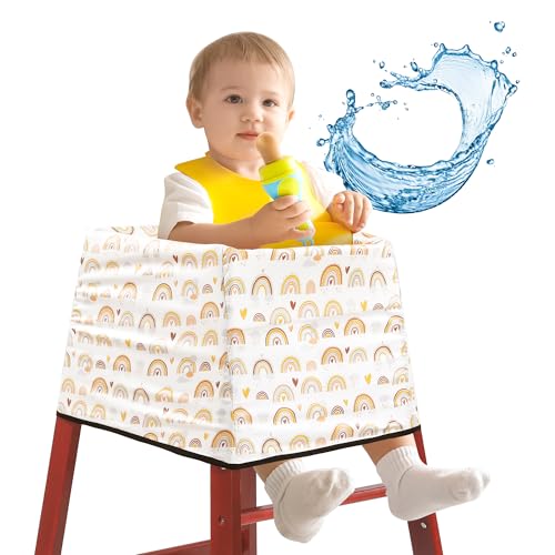 Image of HOMBYS Waterproof Baby High Chair Cover for Restaurtant, Extra Thick & Soft Resuable Baby High Chair Cover for Protecting Wooden or Restaurant High Chair from Messy Meals and Dirty, Durable & Washable
