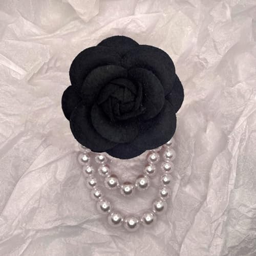 Image of Elegant Fabric Camellia Flower Brooch Pins for Women,Vintage Pearl Tassel Corsage Jewelry Brooches Dainty Lapel Pins Party Wedding Gifts