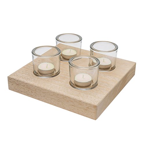black velvet studio Porte-Bougie Twinkle Bois de Mangue, Color Naturel. 4 Bougies. Style Nordique 4x22x22 cm Cover