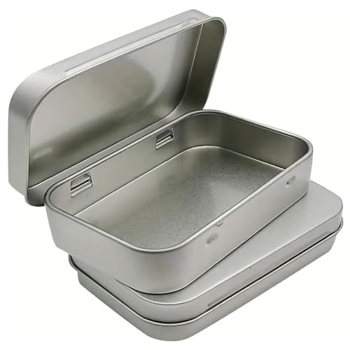 CUEYU 2 PCS Rectangular Small Tin Box Metal Rectangular Empty Hinged Tins Tin Containers with Hinged Lid Storage for Candies Jewelry and More for Men and Women