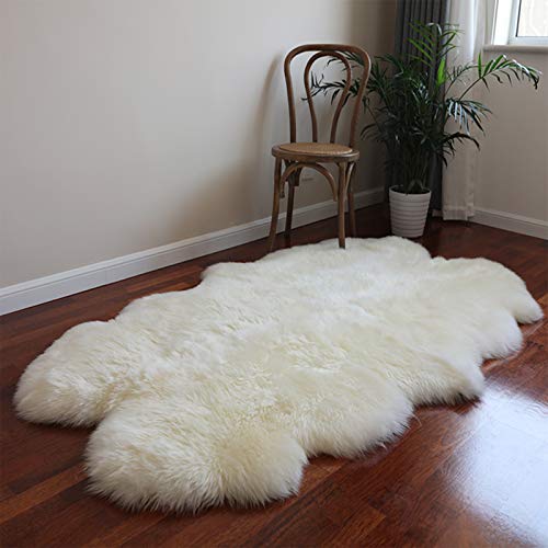 Altlue Real Genuine Sheepskin Rug - Large Sheepskin Throw for Living Room & Bedroom (Ivory) (Size: 4p(100 * 200cm))