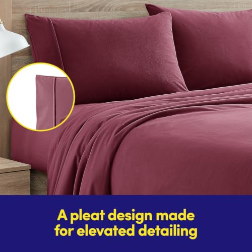 Image of Flannel Sheets Warm and Cozy Deep Pocket Breathable All Season Bedding Set with Fitted, Flat and Pillowcases, Queen, Burgundy Red