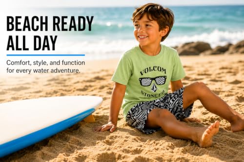 Image of Volcom Baby Boys Swim Set - 2 Piece Short Sleeve Swim Shirt Graphic Tees & Board Shorts - Infant Toddler Little Boys Swimsuit