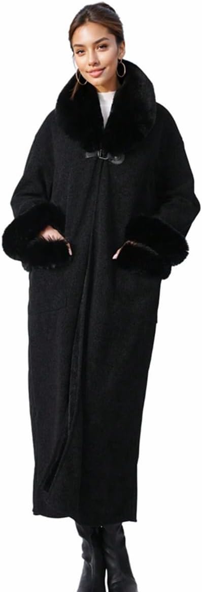 Women Winter Warm Faux Fur Jacket Thicken Cape Fur Collar Robe Coat Loose Knitted Cloak Shawl for Party Cocktail Daily