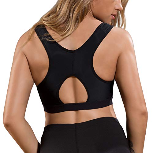Wonderience Sports Bra Post-Surgical Wide Adjustable Strape With Front Closure Wirefree (Black, X-Large) #TOP1