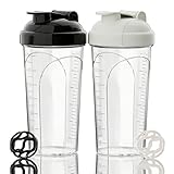 PZMLOASN 2 Stück Protein Shaker bottle 700ml - Auslaufsicherer Schraubdeckel - BPA-frei, aus babyflaschentauglichem Material, für Damen und Herren.(WeißB+Weiß)