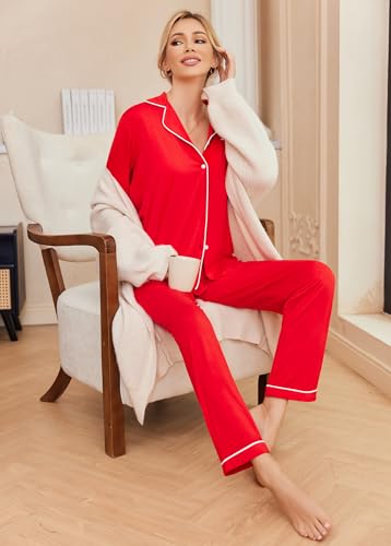 Image of Ekouaer Pajamas Women's Long Sleeve Sleepwear Soft Button Down Loungewear Pjs Lounge Set Nightwear XS-XXL