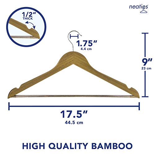 Neaties Bamboo Wood Hangers | Walnut Finish | With 360° Degree Swivel Hook & Smooth Cut Notches | 12Pack #TOP1