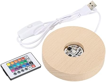 MECCANIXITY LED Wooden Ball Stand Holders Displays Base 10x2cm Colorful Light Round Remote Control USB Swit…