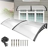 Pensilina per Porta d'Ingresso 300x100 cm, Pensilina Trasparente in PC con Telaio in Alluminio, Tettoia Balcone con Protezione UV, Antipioggia per Ingresso, Balcone, Finestre, Terrazza