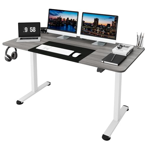 LIFEZEAL Escritorio Eléctrico de Pie, Mesa para Ordenador, 140 x 70 cm Altura Ajustable con Estructura Metálica, Orificio de Cables, Escritorio de Trabajo Elevable para Oficina, Estudio (Gris Oscuro)