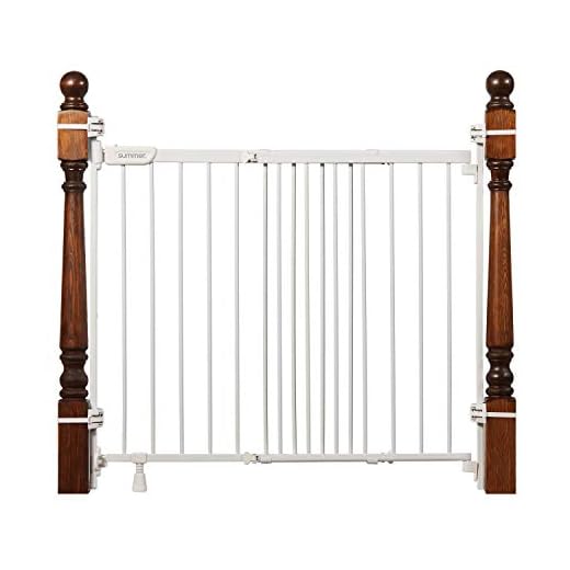 Summer Infant Metal Banister & Stair Safety Pet and Baby Gate,31'-46' Wide, 32.5' Tall, Install Banister to Banister or Wall or Wall to Wall in Doorway or Stairway, Banister and Hardware Mounts -White