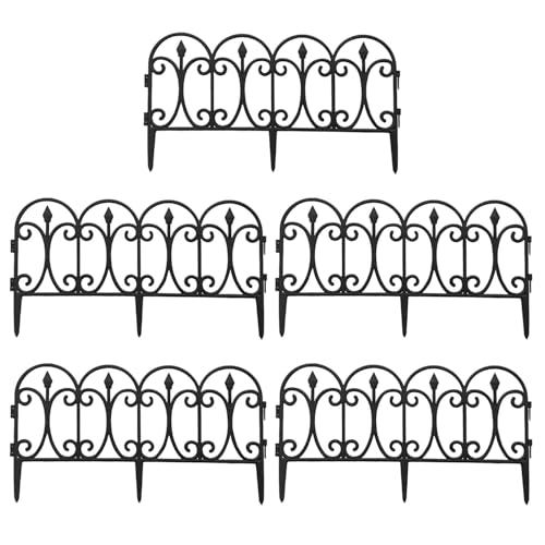 Garden Edging - 5 Piece PP Black Flexible Strip | Flower Bed Border, Lawn Edge Guard, Pathway Separator, Landscaping Trim, Outdo