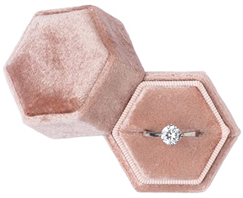 Giftop Equal - Scatola esagonale in velluto, per proposta di fidanzamento o matrimonio, scatola regalo per gioielli (color pesca cipria)