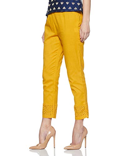 Image of Rangriti Black Solid Slim Pants for Women