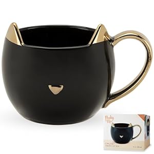 Pinky up chloe black cat ceramic coffee mugs hot tea cups cute travel mug latte cup drinking glasses for chocolate milk cocktails mocktails home kitchen 12 oz set of 1  urban country home decor