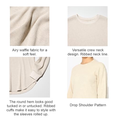 Image of Alan Jones Clothing Women's 100%Cotton Relaxed Fit Waffle Crew Neck Long Sleeve T-Shirt