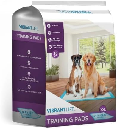 Vibrant Life Training Pads, Dog & Puppy Pads, XXL, 30 x 36 in, 40 Count, White