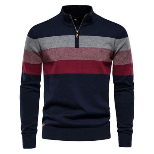 Men's patchwork pullover cotton casual zipper small turtleneck sweater for men winter warm sweater