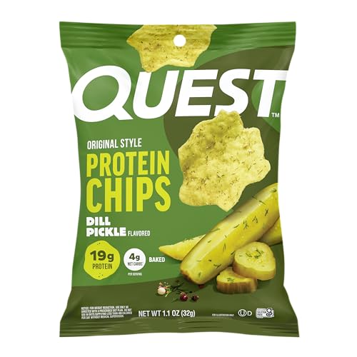 Image of Quest Nutrition Dill Pickle Flavored Protein Chips, 19g Protein, 4g Net Carbs, Protein Snacks, Gluten Free, 4 Count