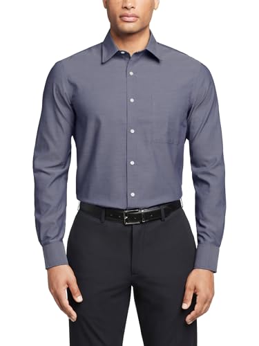 Tommy Hilfiger Men's Dress Shirt Regular Fit Non Iron Solid, Night Blue, 16.5" Neck 32"-33" Sleeve